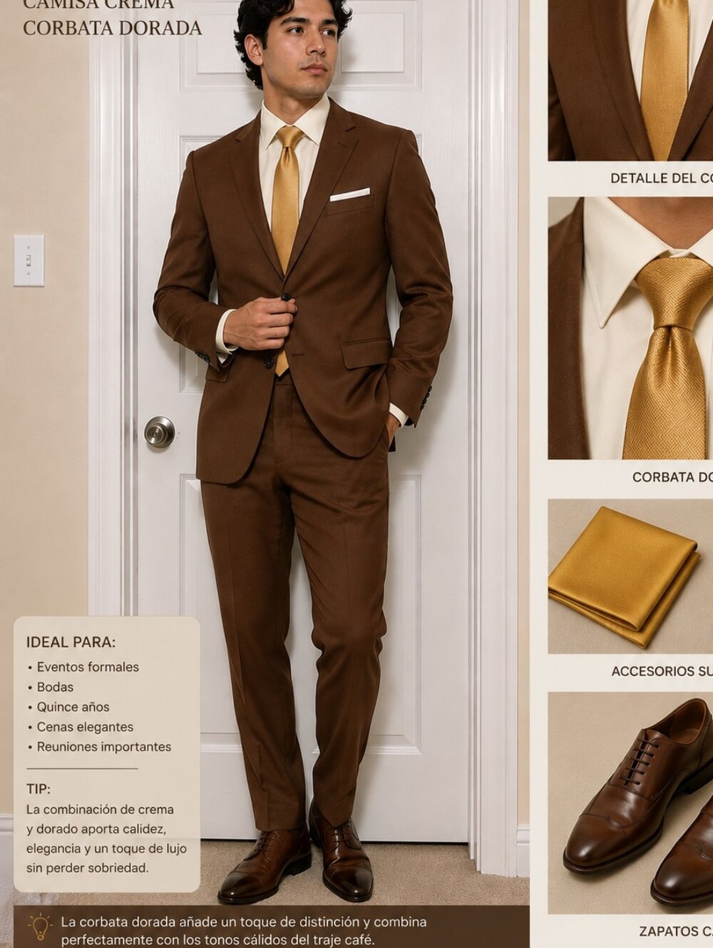 Joseph Abboud Brown Suit with Gold Tie